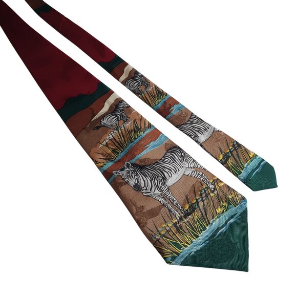 Animal Tracks Vintage Zebra Pattern Necktie Designer Safari Wildlife Design Zoo - Picture 1 of 5